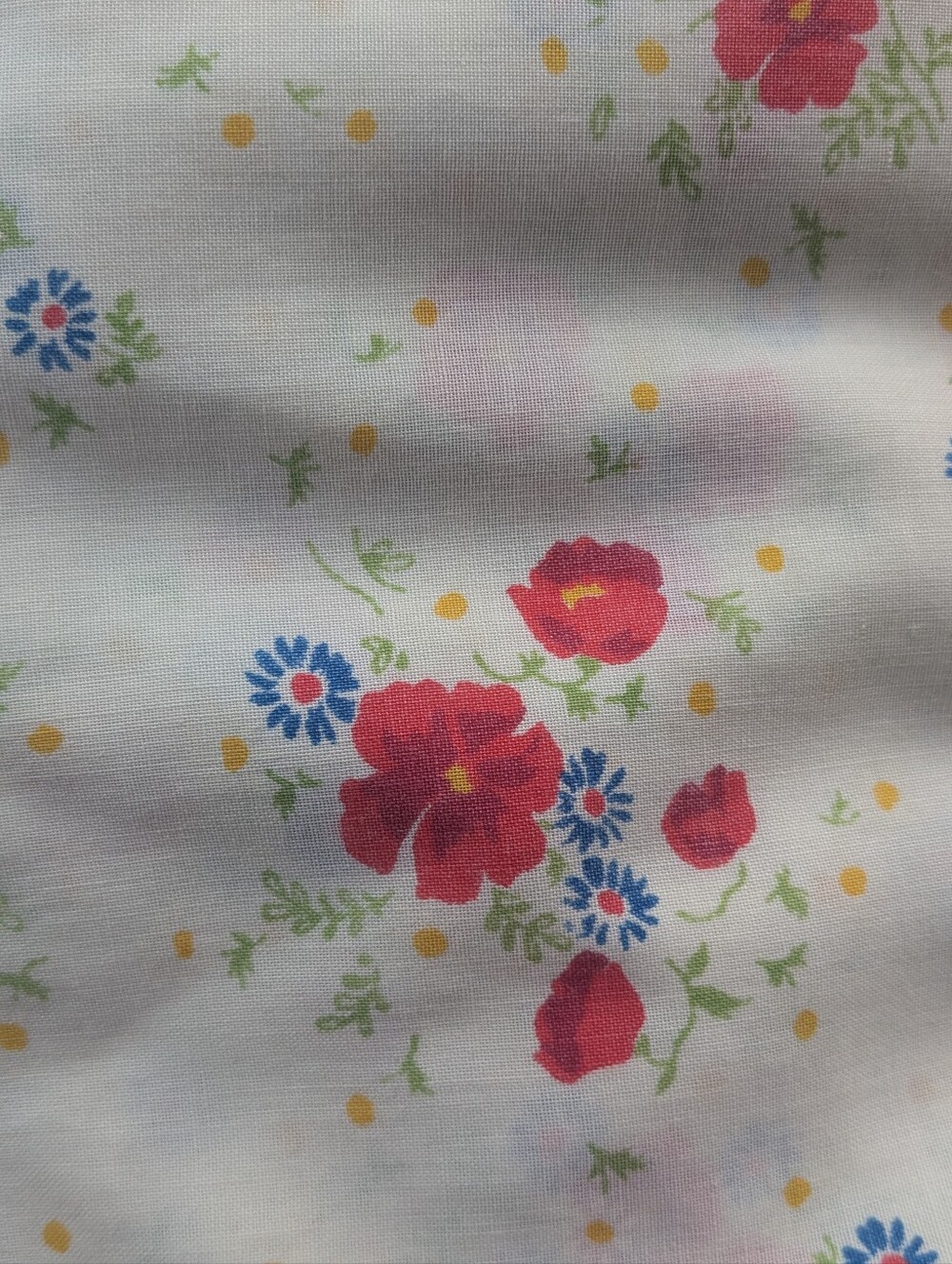 Vintage Sheet Queen Floral White Red Blue